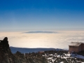 Teide, Aufstieg, Blick auf Seilbahnstation und La Gomera