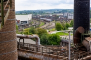 Hochöfen, Völklinger Hütte, Blick auf Bahnhof